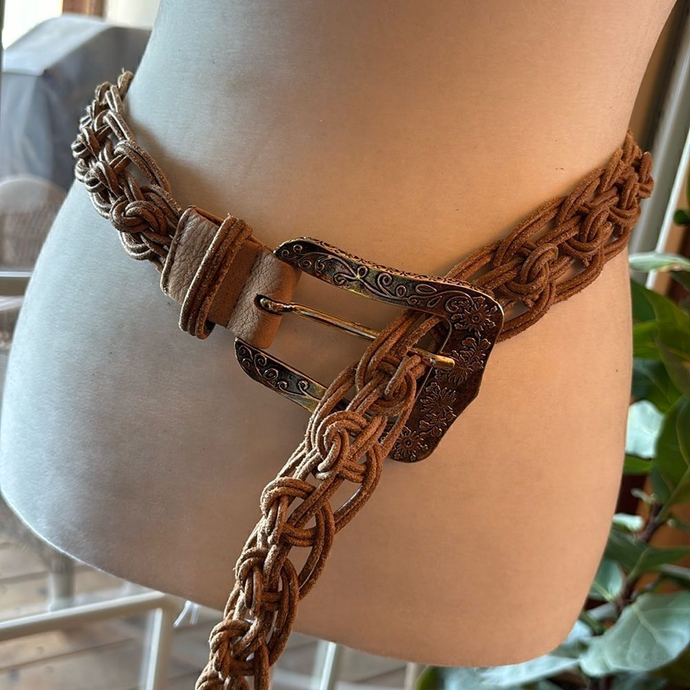 Suzi Roher Macrame Suede Belt with Gold Buckle